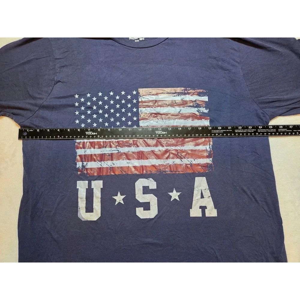 298. Mission Ridge Men's 2XL USA American Flag Graphic T-Shirt Navy Blue 60/40